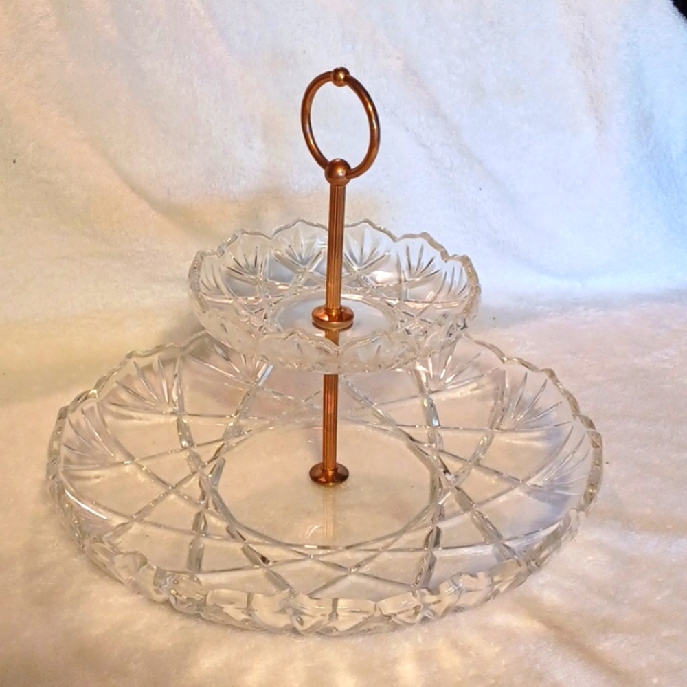 Glass tiered serving dish 2 tiered serving dish